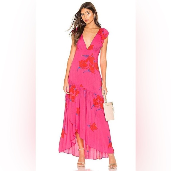 🌺 Free People She's A Waterfall High/Low Maxi Dress in Hibiscus Pink Floral, 8 - Picture 3 of 9